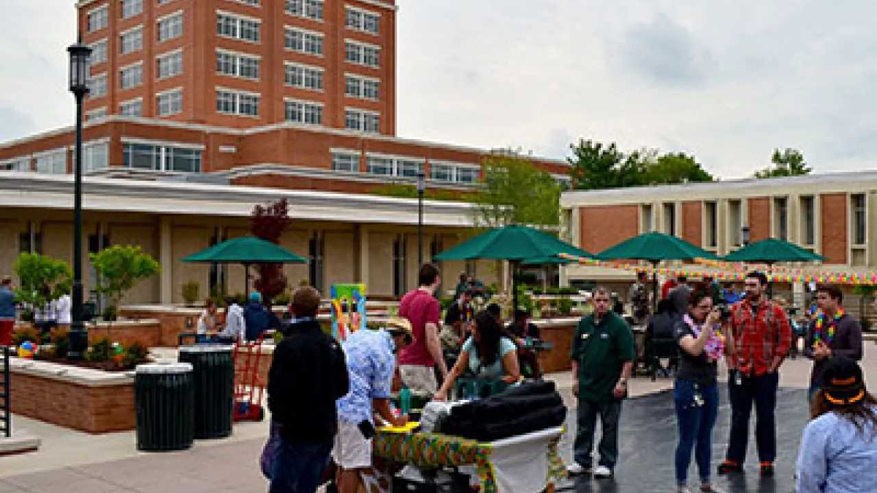 People gathered at the cone plaza 